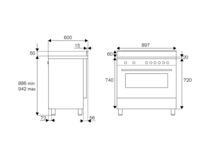 90 cm Gasfornuizen 6 Branders Elektrische Oven | Bertazzoni